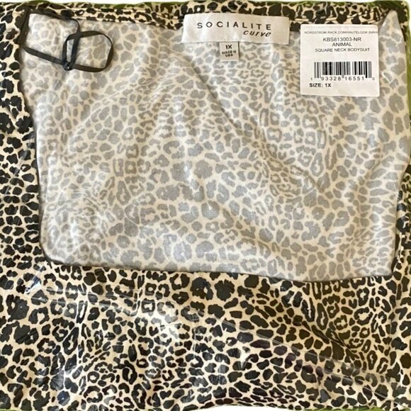 Socialite Curve Square Neck Animal Print Bodysuit 1X NEW - Picture 7 of 8